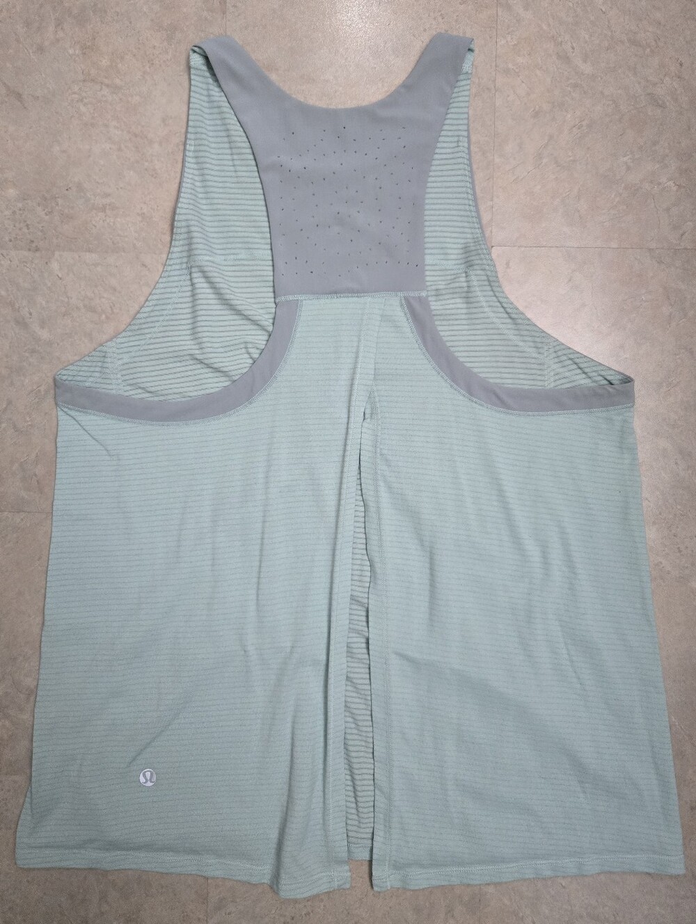 Lululemon Light Mint and Gray Reversible Stiped Open Back Racerback Tank